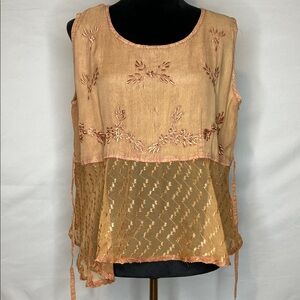 Kaaku Sheer Lace Embroidered Floral Boho Back Tie Top Blouse